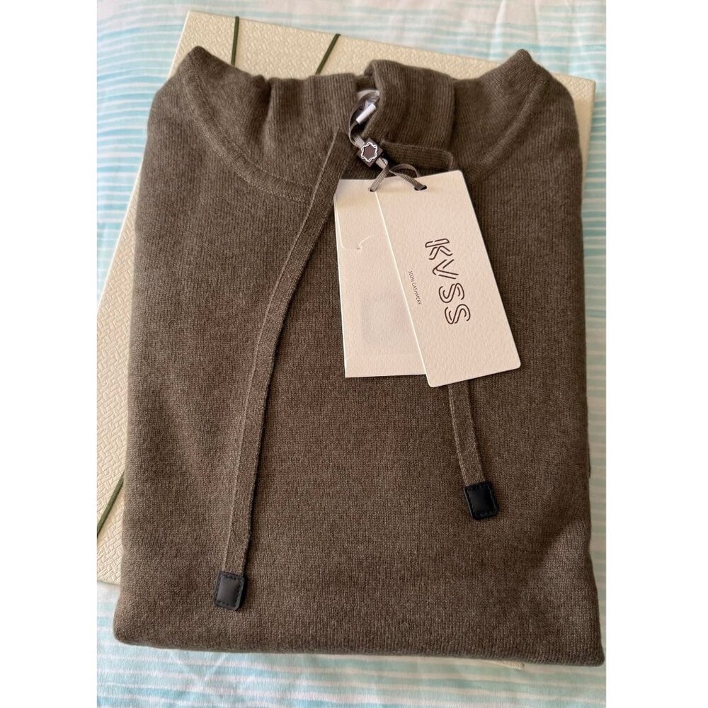 KVSS 100% Pure Cashmere Hoodie Sweater Pullover Dark Olive Green Large NWT! - Picture 5 of 6